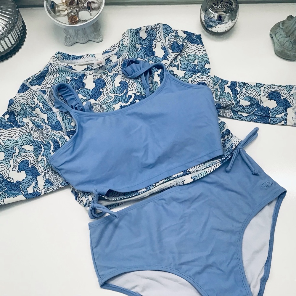 Ruffle Butts Blue Waves Rashguard Swim Set Sz 16